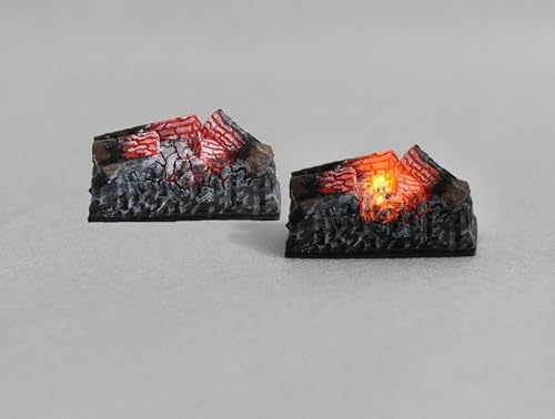 Miniature Dollhouse Fire Logs with Flickering LED Light, Realistic Glowing Faux Fire, Resin, Battery Operated with Switch, 1/12 Scale