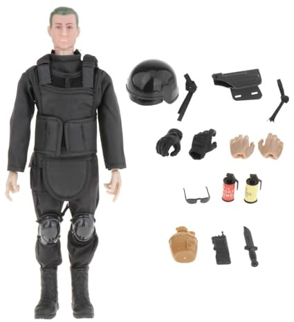 Pegciuho Actionfigur Im Maßstab 1:6, Realistisches Polizeisoldaten Modellset, 30 cm Große Actionfiguren Spielset, Schwarz