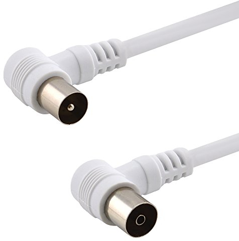 BestPlug Antenne coaxial câble coaxial 7,5 m Câble d'antenne coaxial alkabel Câble coaxial Coaxial pour TV ou Radio FM 75 Ohm, avec angle Fiche coudé 90 ° connecteur coudé mâle vers femelle Blanc pour Analogique et Numérique Full HD TV Convient également utilisable comme Rallonge électrique 7,5 m 7,5 m