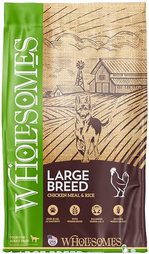 Wholesomes Large Breed Dry Dog Food, Chicken & Rice Adult Formula – High Protein & Easy Digestion, No Corn Wheat or Soy, Made in USA, 40 lbs