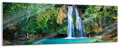 Bilderdepot24 Glasbild - Wasserfall im Wald II - 90x30 cm - Deko Glas - Wandbild aus Glas - Bild auf Glas - moderne Bilderdepot24 Glasbilder - Glasfoto - Echtglas