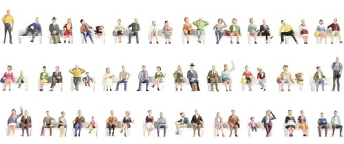 NOCH® Mega-Spar-Set „Sitzende“, 60 handbemalte Modellfiguren, ideal für Stadien, Parks und Bahnhöfe