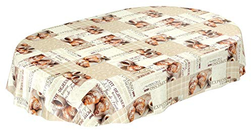 ANRO Tischdecke Wachstischdecke Wachstuch Wachstuchtischdecke Kaffee Coffee Espresso Oval 140 x 220cm eingefasst