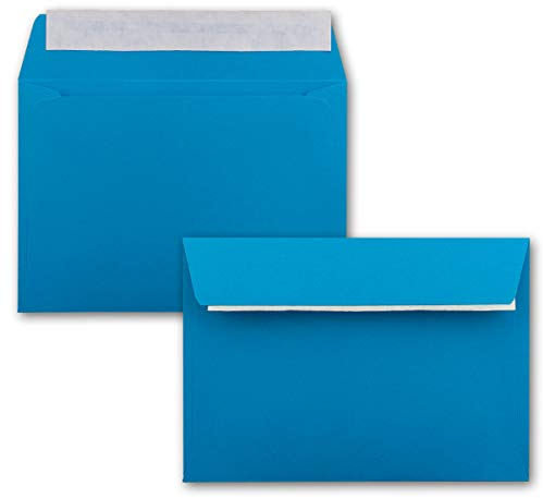 150x Briefumschläge Azur-Blau DIN C6 Format 11,4 x 16,2 cm - Haftklebung - Kuverts ohne Fenster - Weihnachten, Grußkarten & Einladungen - Für A6 & A4 Papier