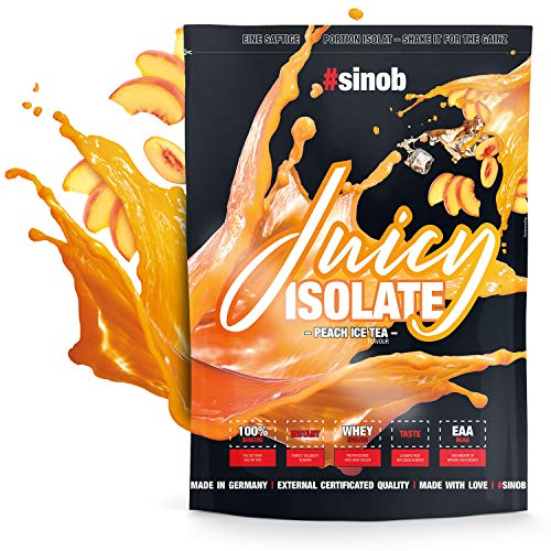 Juicy Isolate Whey Protein Pulver (Eistee Pfirsich) 1 x 1000g - 93,9% Molkenproteinisolat. Fettarmes Eiweißpulver aus Molkenprotein mit BCAAs und EAAs