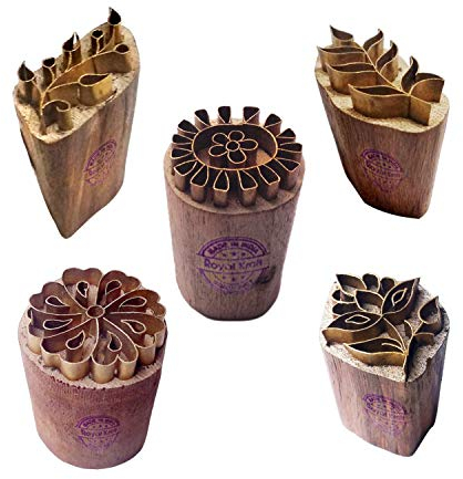 Royal Kraft Blumen Messing Holz Stempel (Set von 5) - DIY Ton, Keramik Blöcke BHtag0005