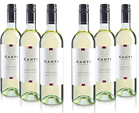 Canti - Chardonnay Vin Blanc Italien Sec, Saveur Fraîche avec un Goût Fruité et des Notes d'Agrumes et de Pommes, 6x750 ml