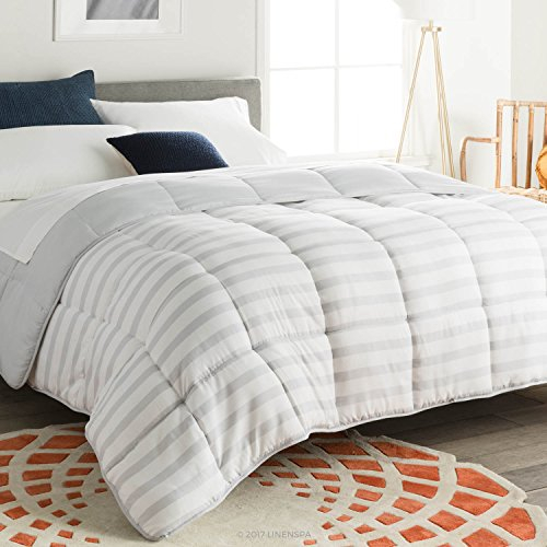 Linenspa 4 Jahreszeiten Bettdecke aus Microfaser – Ganzjahresdecke – Ultraweich – Steppdecke 220x240 cm, Grau / Weiß gestreift