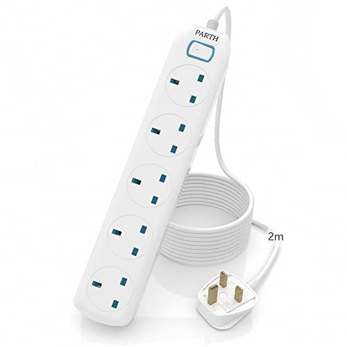 PARTH 5 Gang Switched Extension Lead for UK Multi Plugs Extension Sockets with 2M Heavy Duty Cords Power Strip with Safety Shutter Protection MAX 3250W/13Amp