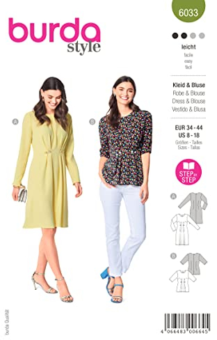 Burda Style Katalog-Schnittmuster Midikleid und Bluse mit Knöpfen | Damen, Gr. 34-44 | Nählevel: Leicht #6033