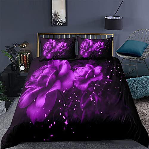 RFFLUX 3D romantisch lila Blumen Bettwäsche Set 135x200 cm 2teilig mit Reißverschluss Weiche und Angenehme Schlafkomfort Microfaser Bettbezug Kinderbettwäsche mit Kissenbezug 80x80 cm