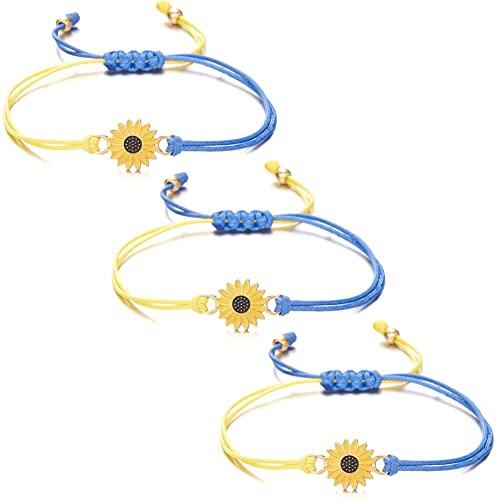 Wudaizhi Sonnenblume Frieden Ukraine Armband, 3 Stücke Unisex Gewebe Freundschaft Armband Patriotische Souvenirs Geschenk