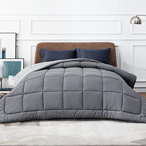 BEDSURE Bettdecke 155x220 Ganzjahresdecke Steppdecke - Bettdecke Ohne Bezug 155x220cm 300GSM - 4 Jahreszeiten Bettdecken Wende Grau/Hellgrau, Weiche Warm Duvet Schlafdecke für Allergiker