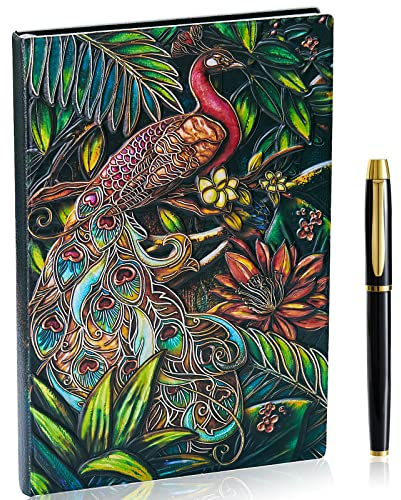3D Pfau Vintage Tagebuch+Stift Set,A5 Notizbuch Liniert,Personal Organizer DND Journal Notebook Planner,GeburtstagGeschenk für Männer Frauen Erwachsene Kinder(Colorful)