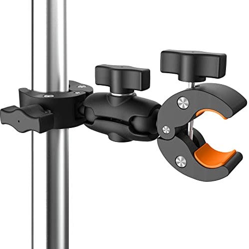 KOQEIEY Super Double Clamp Camera Mount Chair Umbrella Clamp, with 360° Magic Arm Double Ball Head Adapter for Umbrella, Pole, Strollers, Motorcycle, Photo Studio Light Stand, Photo Boom Stand