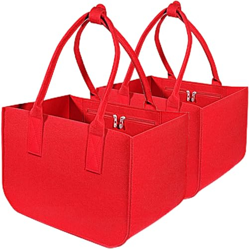 Filztasche Einkaufstasche 2 Stk Filztaschen Shopper Einkaufstasche Faltbar Groß Tragetasche Shopping Bag Stabile Henkel mit Verschluss Einkaufskorb mit Innentasche Filz Tasche zum Einkaufen Kaminholz