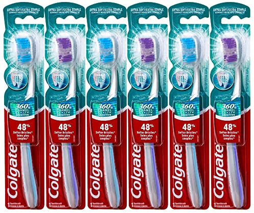 Colgate 360 Enamel Health Sensitive Toothbrush, Compact Head, Extra Soft - Pack of 6