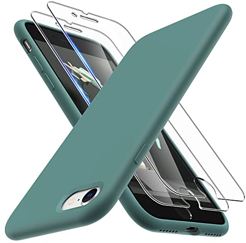 TOCOL Silicone for iPhone SE Case, Liquid Silicone Multi-Color Slim Silky-Soft Touch Anti-Scratch Shockproof Protective Phone Cover, Midnight Green