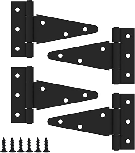 4 Stück T-Scharniere für Torschuppen in Schwarz, 10,2 cm Türscharniere, robustes Tor-T-Gurtscharnier, Metall-Torgurt-Scharnier mit Schrauben (4 Inch)