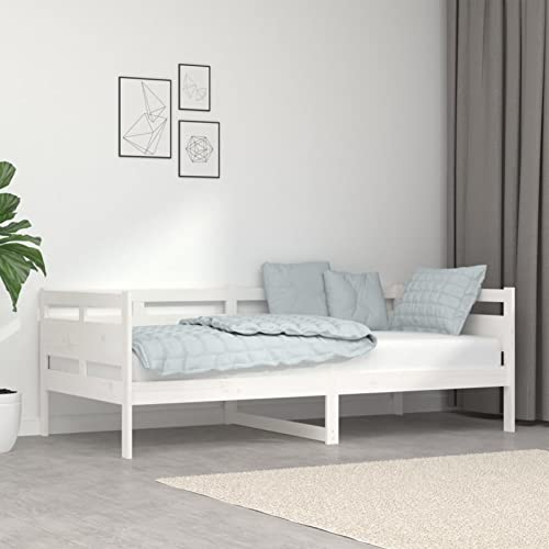 Yumeng Tagesbett, Schlafsofa, Couch Mit, Bettsofa, Sofa Bed, Sofabett, Daybed, Schlafcouch, Couch Bett, Jugendbett, Weiß Massivholz Kiefer 90x190 cm