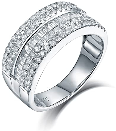 Ehering Frau, Eheringe Weiß, Gelb und Gelbgold 18 Karat Weißgold 1.021ct VS1 Luxury Lines Diamanten Eheringe Hochzeit Geschenke Größe 56 (17.8)