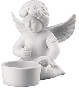 Rosenthal Engel mit Blumenkranz als Tischlicht, Ø 8,8 cm, H 10,2 cm, Porzellan Weiss-matt, Inkl. Geschenkbox