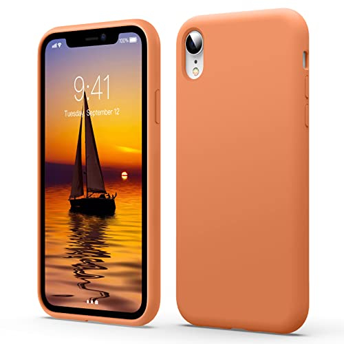 Flyzoo Flüssige Silikon Case Kompatibel mit iPhone XR Hülle (6,1), Kratzfest & Anti-fingerabdruck Handyhülle mit Rundumschutz: 4-Schicht Schutzhülle, Erhöhter Rand für Bildschirm & Kamera, Orange