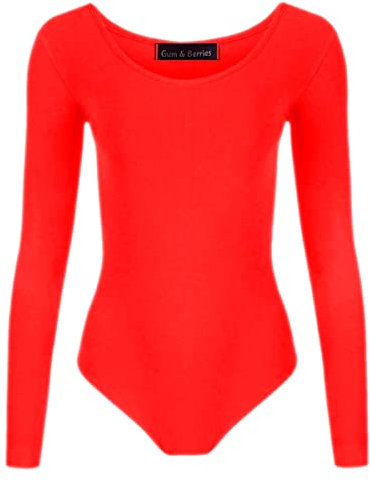 Mädchen Tanzanzug Langarm Body für Gymnastik PE Ballett Schwimmen 5-13 Jahre, rot, 13 Jahre