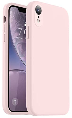 Vooii Compatible avec iPhone XR, Silicone Liquide amélioré avec Bords Plats, Protection de l'appareil Photo, Doublure en Microfibre Douce Anti-Rayures, Coque de téléphone pour iPhone 10 XR 6,1, Rose