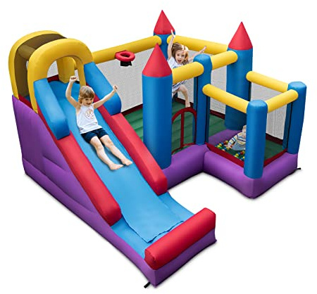 COSTWAY Castillo Hinchable Grande con Tobogán, 5 en 1 Castillo Hinchable para Niños 3 a 10 años, 323 x 325 x 230cm, Insuflavel Crianças Interior Exterior (sin soplador)