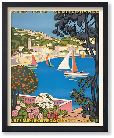 Poster Master Vintage-Reiseposter – Retro-Frankreich-Druck – Paris Lyon mediterrane Kunst – Geschenk für Männer, Frauen, Reiseliebhaber – Küstendekoration für Zuhause, Büro, Strandhaus – 28,9 x 35,6