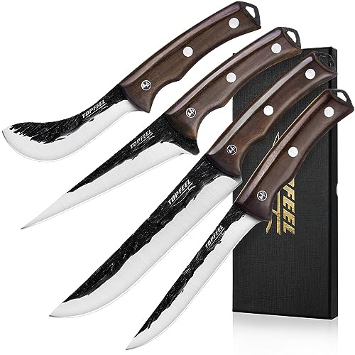 Topfeel 4-Piece Hand-Forged Butcher Knife Set, High Carbon Stainless Steel