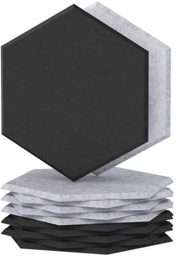TONOR Hexagon Akustikpaneele selbstklebend 12Stücke 30x26x1cm, Grau+Schwarz | Schallabsorber Schallschutz mit Hochdichte Wandfliesen Schalldämmung für Studio, Büro, Akustische Behandlung und Gaming deko