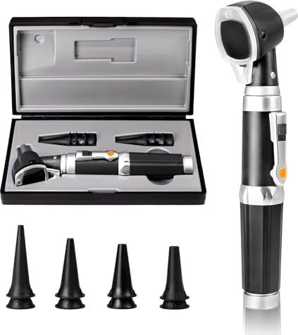 Scian Otoskop Ohr Scope mit Licht, Fiber Optic Otoskope mit Hartplastik Fall, Pocket Diagnostic Ear Infection Detector für Ärzte, Krankenschwestern, Kinder, Hunde, Home Use (schwarz)