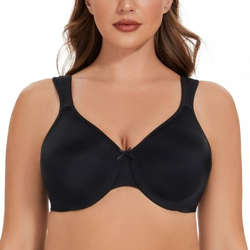 MELENECA Women's Plus Size Full Coverage Underwire Seamless Non Padded Minimizer Bra Black 38G