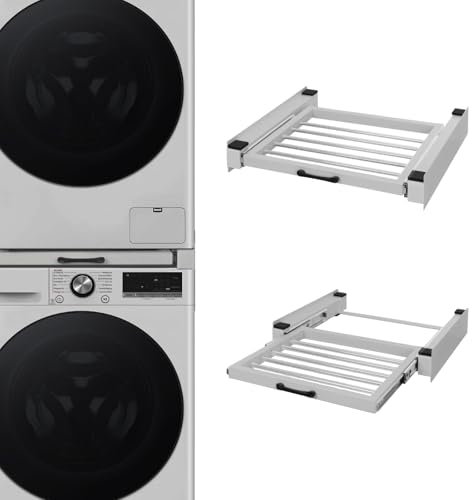 STADO® | Verbindungsrahmen mit ausziehbarer Wäscheleine für Waschmaschine und Trockner | Rutschfester Zwischenbausatz Universal Zwischenbaurahmen 60x55cm (Weiß, Zwischenbaurahmen mit Wäscheleine)