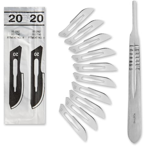 Set - 50 Stück sterile Skalpellklingen Figur 20 aus Karbonstahl - Ersatzklingen + 1 x Shehadeh - Skalpell-Halter - Edelstahl