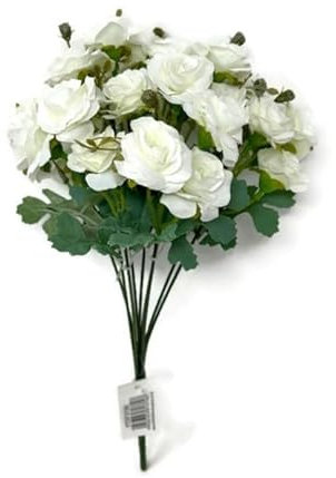 AFS 9 Stem Multiple Head Mini Artificial Rose Bush - Ivory Lilac Cream or Pink (Ivory)