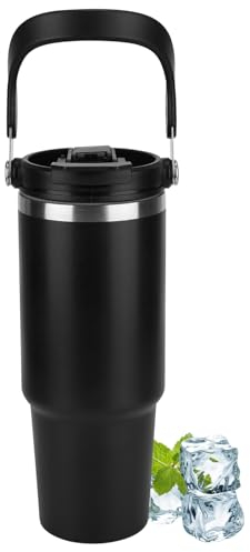Kinberry Tumbler with Straw Lid and Handle, Stainless Steel Travel Mug 30 oz Keeps Cold for 24 Hours, 100% Leak Proof Insulated Car Cup for Hot and Cold Coffee