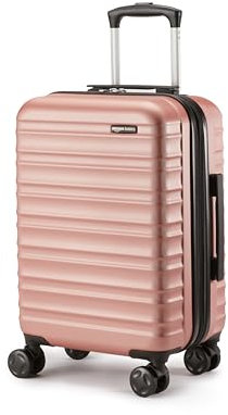 Amazon Basics Hartschalen-Handgepäck, Erweiterbarer Handgepäckkoffer (55 cm), Kratzfeste ABS-Schale, 4 Rollen, Roségold