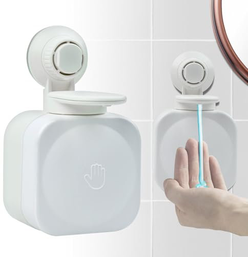 Dispenser Sapone Muro, Dispenser Sapone Bagno a Muro, Dispenser Doccia Parete, Soap Dispenser per Gel Doccia Shampoo, per Bagno Cucina e Ufficio, Senza Foratura, 200ml, Bianco