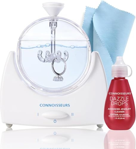 Connoisseurs LaSonic Diamond Dazzler Jewelery Cleaner | Personal-Sized Sonic Cleaning Ring Cleaner | Sonic Cleaning Machine with Diamond Dazzle Jewelry Cleaner Cloth & Dazzle Drop Concentrate