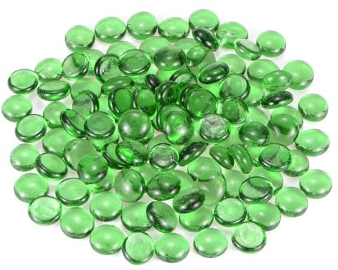 M METERXITY High Luster Round Fire Glass Beads, Glass Gems, Glass Pebbles, Glass Marbles for Vases/Fire Pit/Crafts/Aquarium/Garden Decorations 18-22mm, 350g/0.77-Pound [Green]
