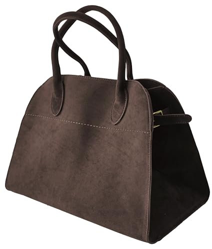 Große Tragetasche aus Wildleder für Damen, Ledertasche, Retro-Geldbörsen, Crossbody-Tasche, trendige Handtasche, Arbeitstasche 2024, 33 x 16 x 23,9 cm, Kaffeebraun, 13.0 x 6.3 x 9.4