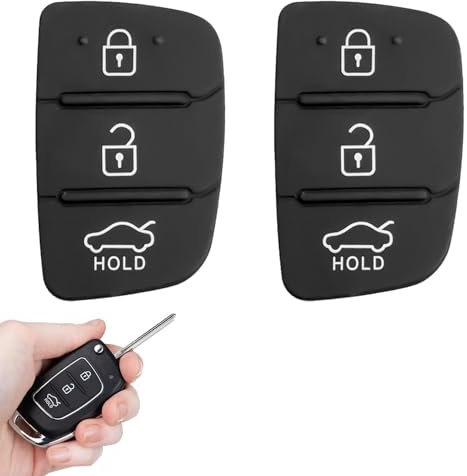 2 Stück Autoschlüssel Tastenfeld, Schlüsselgehäuse Tastenfeld Gummi 3 Tasten Kompatibel mit Hyundai Santa Fe Tucson i40 i30 i20 i10 ix20 ix30 ix25 ix35 Fernbedienung Ersatz Tastenpad