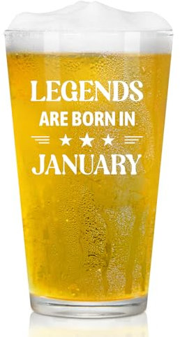 Joymaking Beer Glass - Legends Are Born in January Birthday Gift for Men - Unique Present for Him Who Has Everything - 15oz