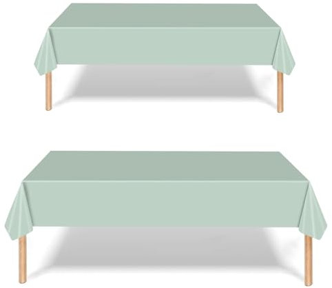 137x274cm Rectangle Large Plastic Sage Green Tablecloth,2Pcs Sage Green Party Plastic Table Cloth Cover,Green Party Tableware Decorations,GreenTablecovers for Baby Shower Kids/Adult Birthday Partys