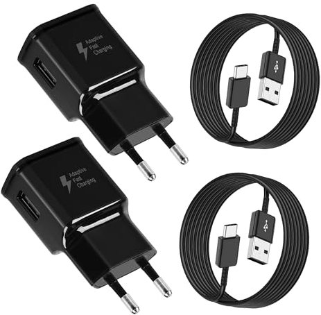 2-Pack 15W Cargador Tipo C Carga Rápida para Samsung Galaxy S21/S20/S10/S10e/S9/S9+/S8/S8 Plus/A05S/A12/A13/A14/A15/A20/A23/A25/A32/A33/A34/A40/A51/Note 9/8, Cargador Movil con Cable USB C 1,5M