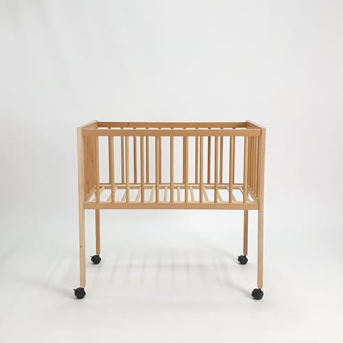 WIKLINOPOL IRENEUSZ ZYGMUNT WICKER WOOD BABY 2000 EU Kinderbett MINI braun Beistellbett aus Holz 80x40cm, Leisen Rädern, Verstellbares Tragbares Bett für Säuglinge/Neugeborene