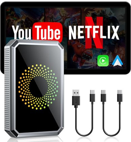 Lamto Car Play Dongle Box Unterstützt Netflix YouTube Wireless Carplay Adapter/Android Auto Adapter für OEM Wired mit Autos ab 2016-2020 Carplay/Android,Multimedia Video AI Box,Siri Voice Navigation